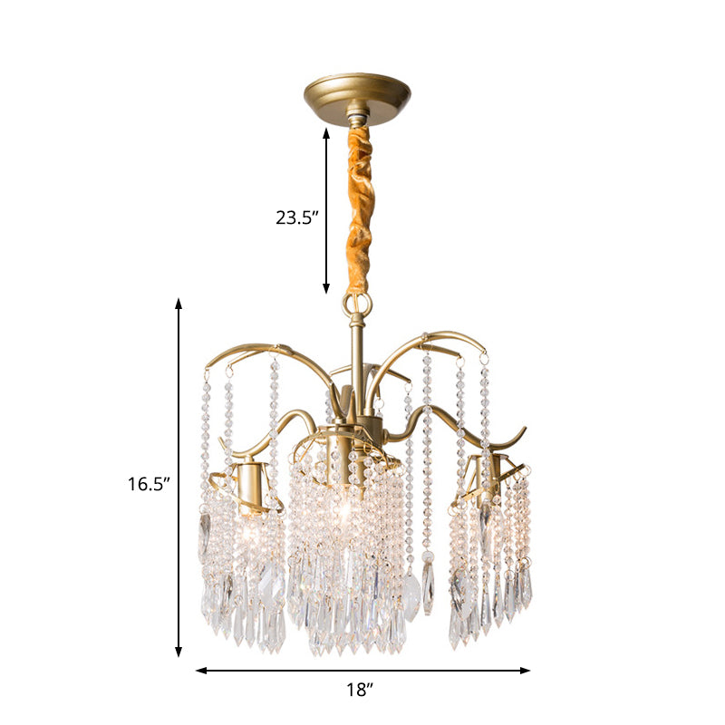 Beaded Crystal Chandelier Contemporary 3/7 Lights Brass Bedroom Ceiling Pendant Light Clearhalo 'Ceiling Lights' 'Chandeliers' 'Modern Chandeliers' 'Modern' Lighting' 225421