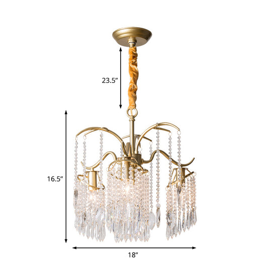 Beaded Crystal Chandelier Contemporary 3/7 Lights Brass Bedroom Ceiling Pendant Light Clearhalo 'Ceiling Lights' 'Chandeliers' 'Modern Chandeliers' 'Modern' Lighting' 225421