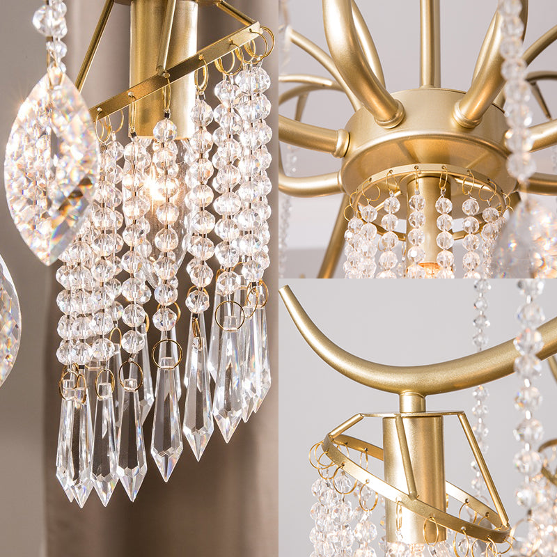 Beaded Crystal Chandelier Contemporary 3/7 Lights Brass Bedroom Ceiling Pendant Light Clearhalo 'Ceiling Lights' 'Chandeliers' 'Modern Chandeliers' 'Modern' Lighting' 225422