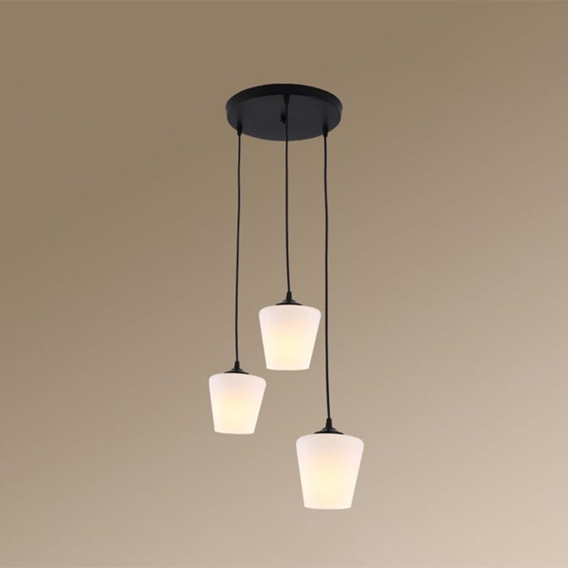 Tapered Dining Room Multi Ceiling Lamp Rustic Frosted Glass 3 Heads Black Suspension Light Fixture Clearhalo 'Ceiling Lights' 'Close To Ceiling Lights' 'Glass shade' 'Glass' 'Pendant Lights' 'Pendants' Lighting' 2254227