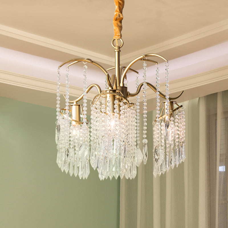 Beaded Crystal Chandelier Contemporary 3/7 Lights Brass Bedroom Ceiling Pendant Light 3 Brass Clearhalo 'Ceiling Lights' 'Chandeliers' 'Modern Chandeliers' 'Modern' Lighting' 225423