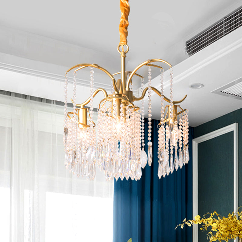 Beaded Crystal Chandelier Contemporary 3/7 Lights Brass Bedroom Ceiling Pendant Light Clearhalo 'Ceiling Lights' 'Chandeliers' 'Modern Chandeliers' 'Modern' Lighting' 225424