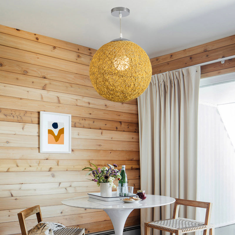 Globe Suspension Light Simplicity Bamboo 1-Light Tea Room Pendant Light Fixture in Wood Clearhalo 'Ceiling Lights' 'Pendant Lights' 'Pendants' Lighting' 2254330