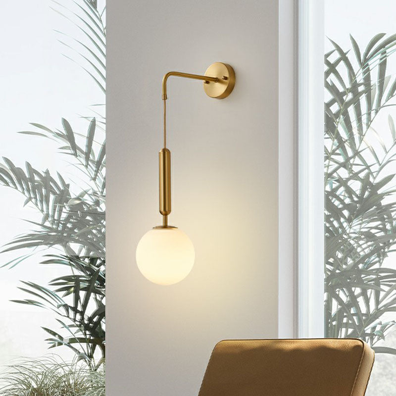 Gold Finish Mini Globe Wall Light Sconce Minimalism 1-Bulb Cream Glass Wall Lighting Clearhalo 'Cast Iron' 'Glass' 'Industrial' 'Modern wall lights' 'Modern' 'Tiffany' 'Traditional wall lights' 'Wall Lamps & Sconces' 'Wall Lights' Lighting' 2254365