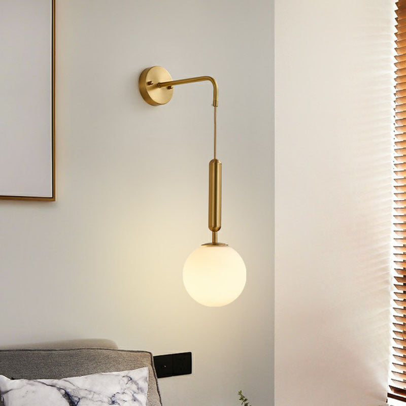 Gold Finish Mini Globe Wall Light Sconce Minimalism 1-Bulb Cream Glass Wall Lighting Gold A Clearhalo 'Cast Iron' 'Glass' 'Industrial' 'Modern wall lights' 'Modern' 'Tiffany' 'Traditional wall lights' 'Wall Lamps & Sconces' 'Wall Lights' Lighting' 2254366