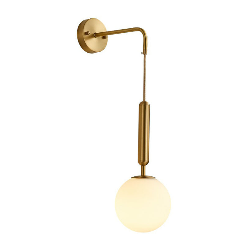 Gold Finish Mini Globe Wall Light Sconce Minimalism 1-Bulb Cream Glass Wall Lighting Clearhalo 'Cast Iron' 'Glass' 'Industrial' 'Modern wall lights' 'Modern' 'Tiffany' 'Traditional wall lights' 'Wall Lamps & Sconces' 'Wall Lights' Lighting' 2254369