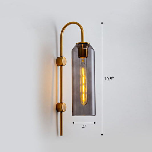 Elongated Dome Wall Sconce Light Post-Modern Glass 1-Light Corridor Wall Lamp with Gooseneck Arm Grey Clearhalo 'Cast Iron' 'Glass' 'Industrial' 'Modern wall lights' 'Modern' 'Tiffany' 'Traditional wall lights' 'Wall Lamps & Sconces' 'Wall Lights' Lighting' 2254444