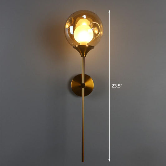 Nordic Ball Shaped Wall Light Glass 1-Bulb Entryway Sconce Lighting with Brass Pencil Arm Clearhalo 'Cast Iron' 'Glass' 'Industrial' 'Modern wall lights' 'Modern' 'Tiffany' 'Traditional wall lights' 'Wall Lamps & Sconces' 'Wall Lights' Lighting' 2254489