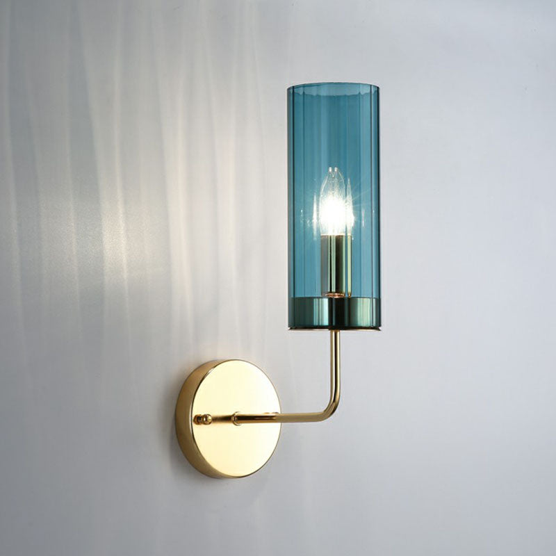 Glass Tube Wall Mounted Lamp Postmodernism 1 Bulb Brass Finish Sconce Light Fixture Clearhalo 'Cast Iron' 'Glass' 'Industrial' 'Modern wall lights' 'Modern' 'Tiffany' 'Traditional wall lights' 'Wall Lamps & Sconces' 'Wall Lights' Lighting' 2254579