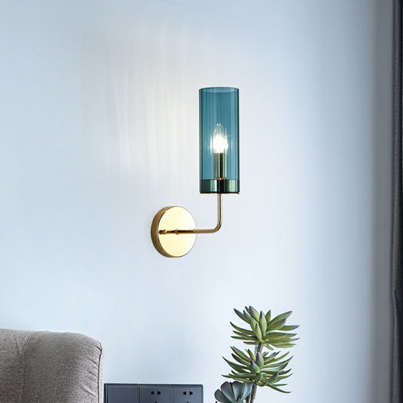 Glass Tube Wall Mounted Lamp Postmodernism 1 Bulb Brass Finish Sconce Light Fixture Clearhalo 'Cast Iron' 'Glass' 'Industrial' 'Modern wall lights' 'Modern' 'Tiffany' 'Traditional wall lights' 'Wall Lamps & Sconces' 'Wall Lights' Lighting' 2254580