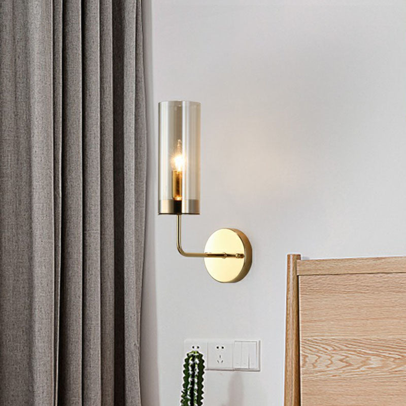 Glass Tube Wall Mounted Lamp Postmodernism 1 Bulb Brass Finish Sconce Light Fixture Clearhalo 'Cast Iron' 'Glass' 'Industrial' 'Modern wall lights' 'Modern' 'Tiffany' 'Traditional wall lights' 'Wall Lamps & Sconces' 'Wall Lights' Lighting' 2254581