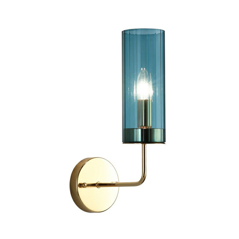 Glass Tube Wall Mounted Lamp Postmodernism 1 Bulb Brass Finish Sconce Light Fixture Clearhalo 'Cast Iron' 'Glass' 'Industrial' 'Modern wall lights' 'Modern' 'Tiffany' 'Traditional wall lights' 'Wall Lamps & Sconces' 'Wall Lights' Lighting' 2254582