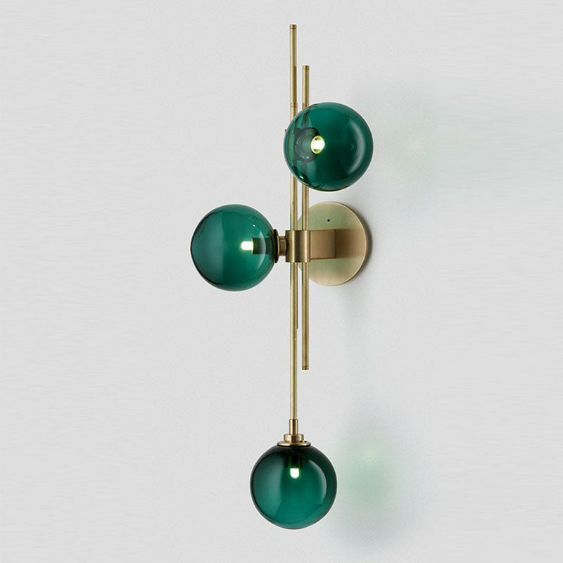 Modo Glass Sconce Lighting Retro Style 3-Light Brass Wall Mount Light for Dining Room Green Clearhalo 'Cast Iron' 'Glass' 'Industrial' 'Modern wall lights' 'Modern' 'Tiffany' 'Traditional wall lights' 'Wall Lamps & Sconces' 'Wall Lights' Lighting' 2254598