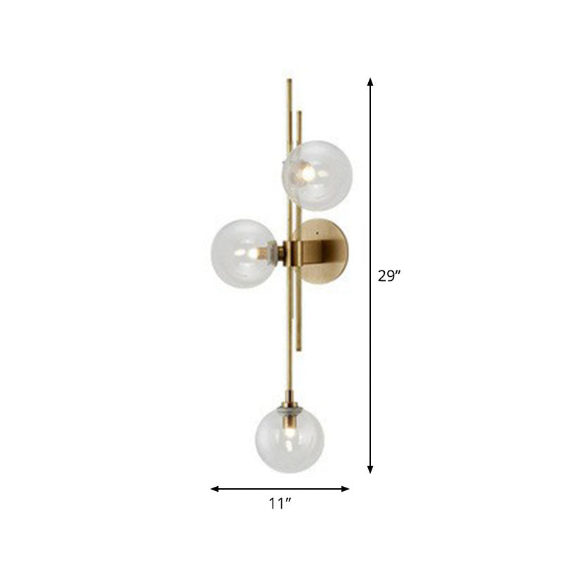 Modo Glass Sconce Lighting Retro Style 3-Light Brass Wall Mount Light for Dining Room Clearhalo 'Cast Iron' 'Glass' 'Industrial' 'Modern wall lights' 'Modern' 'Tiffany' 'Traditional wall lights' 'Wall Lamps & Sconces' 'Wall Lights' Lighting' 2254603