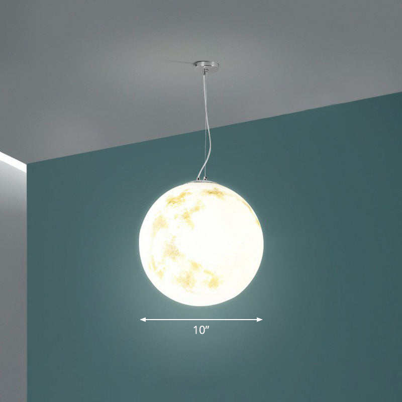 Decorative 1-Light Ceiling Pendant White Moon Hanging Light with Acrylic Shade for Restaurant White 10" Clearhalo 'Ceiling Lights' 'Modern Pendants' 'Modern' 'Pendant Lights' 'Pendants' Lighting' 2254640