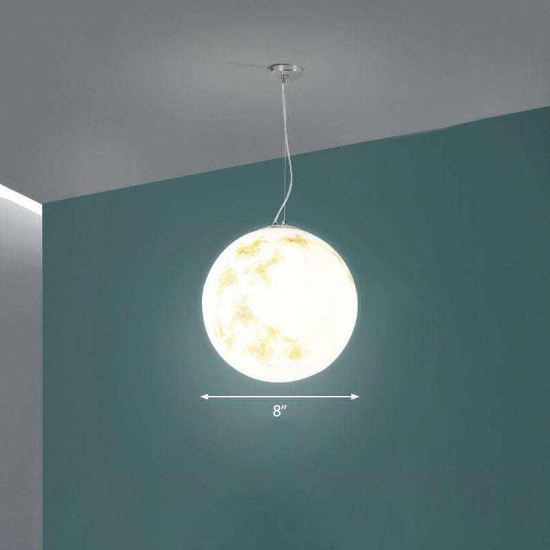 Decorative 1-Light Ceiling Pendant White Moon Hanging Light with Acrylic Shade for Restaurant White 8" Clearhalo 'Ceiling Lights' 'Modern Pendants' 'Modern' 'Pendant Lights' 'Pendants' Lighting' 2254641