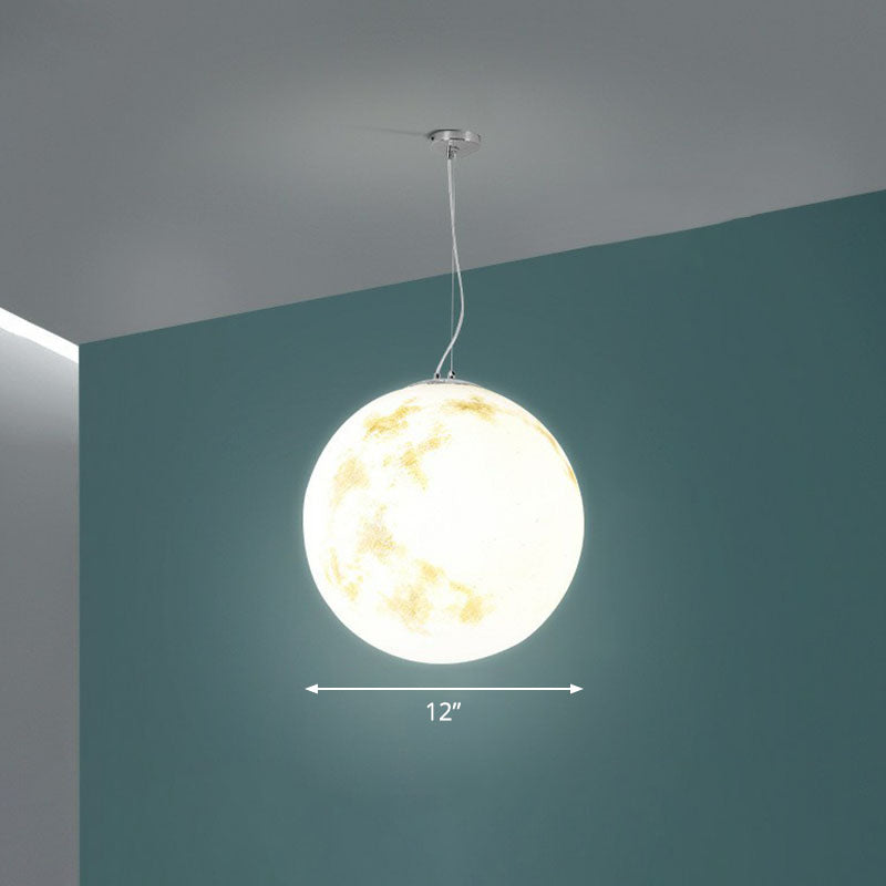Decorative 1-Light Ceiling Pendant White Moon Hanging Light with Acrylic Shade for Restaurant White 12" Clearhalo 'Ceiling Lights' 'Modern Pendants' 'Modern' 'Pendant Lights' 'Pendants' Lighting' 2254642