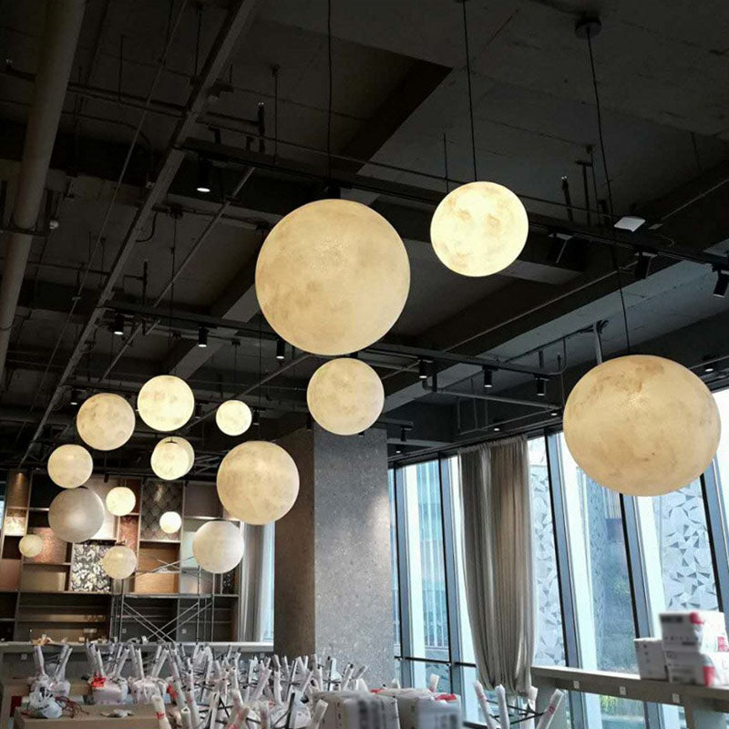 Moon Restaurant Suspension Lamp Metal Artistic LED Hanging Ceiling Light in White Clearhalo 'Ceiling Lights' 'Close To Ceiling Lights' 'Glass shade' 'Glass' 'Modern Pendants' 'Modern' 'Pendant Lights' 'Pendants' Lighting' 2254654