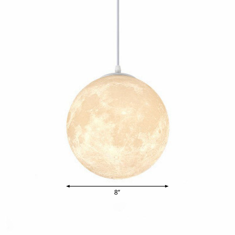 Moon Restaurant Suspension Lamp Metal Artistic LED Hanging Ceiling Light in White White 8" Clearhalo 'Ceiling Lights' 'Close To Ceiling Lights' 'Glass shade' 'Glass' 'Modern Pendants' 'Modern' 'Pendant Lights' 'Pendants' Lighting' 2254659