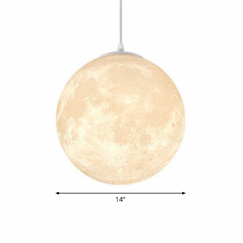 Moon Restaurant Suspension Lamp Metal Artistic LED Hanging Ceiling Light in White White 14" Clearhalo 'Ceiling Lights' 'Close To Ceiling Lights' 'Glass shade' 'Glass' 'Modern Pendants' 'Modern' 'Pendant Lights' 'Pendants' Lighting' 2254662