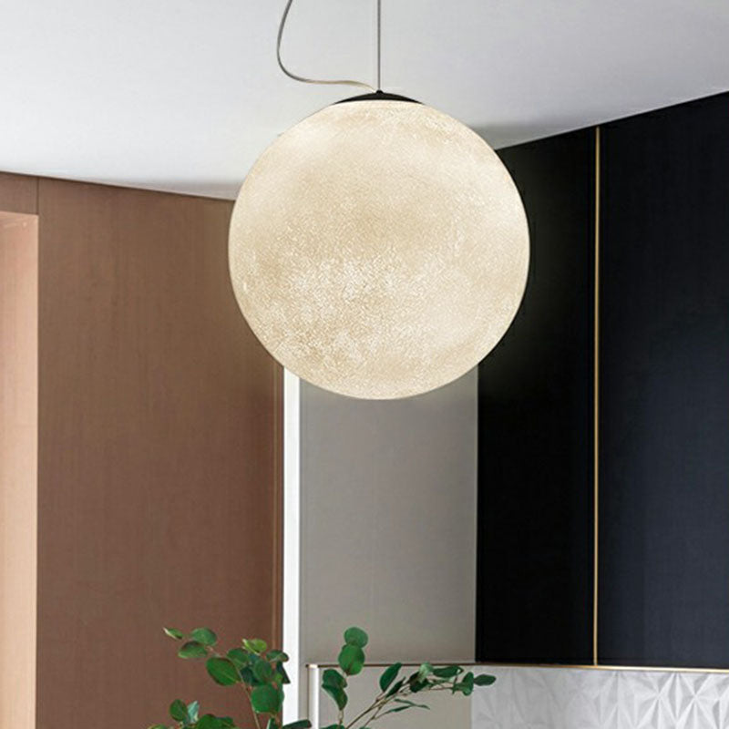 Novelty Minimalist Moon Shaped Hanging Lamp Resin 1 Bulb Dining Room Ceiling Light in White Clearhalo 'Ceiling Lights' 'Close To Ceiling Lights' 'Glass shade' 'Glass' 'Modern Pendants' 'Modern' 'Pendant Lights' 'Pendants' Lighting' 2254664