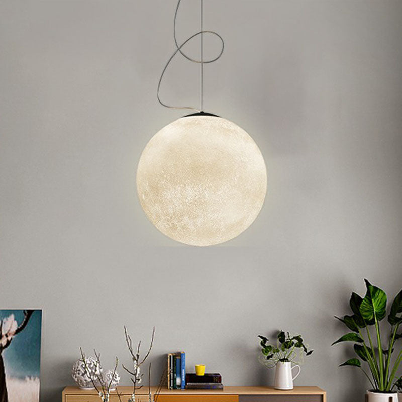 Novelty Minimalist Moon Shaped Hanging Lamp Resin 1 Bulb Dining Room Ceiling Light in White Clearhalo 'Ceiling Lights' 'Close To Ceiling Lights' 'Glass shade' 'Glass' 'Modern Pendants' 'Modern' 'Pendant Lights' 'Pendants' Lighting' 2254668