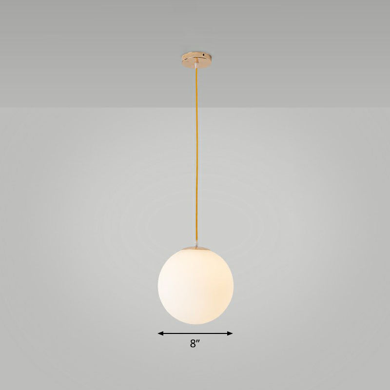 White Glass Spherical Suspension Lighting Minimalism 1 Head Ceiling Pendant Light over Table White 8" Clearhalo 'Ceiling Lights' 'Modern Pendants' 'Modern' 'Pendant Lights' 'Pendants' Lighting' 2254672