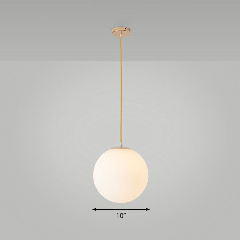 White Glass Spherical Suspension Lighting Minimalism 1 Head Ceiling Pendant Light over Table White 10" Clearhalo 'Ceiling Lights' 'Modern Pendants' 'Modern' 'Pendant Lights' 'Pendants' Lighting' 2254674