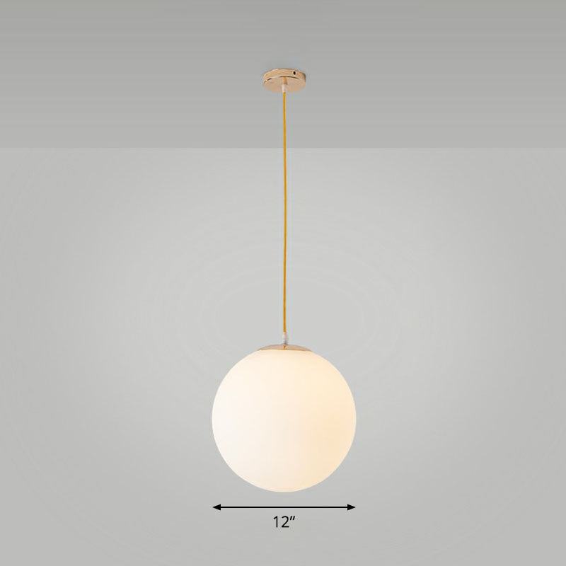 White Glass Spherical Suspension Lighting Minimalism 1 Head Ceiling Pendant Light over Table White 12" Clearhalo 'Ceiling Lights' 'Modern Pendants' 'Modern' 'Pendant Lights' 'Pendants' Lighting' 2254676