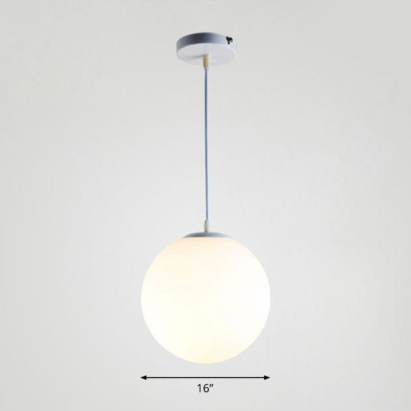 Single Restaurant Hanging Light Minimalist White Ceiling Lamp with Sphere Opal Glass Shade White 16" Clearhalo 'Ceiling Lights' 'Modern Pendants' 'Modern' 'Pendant Lights' 'Pendants' Lighting' 2254719