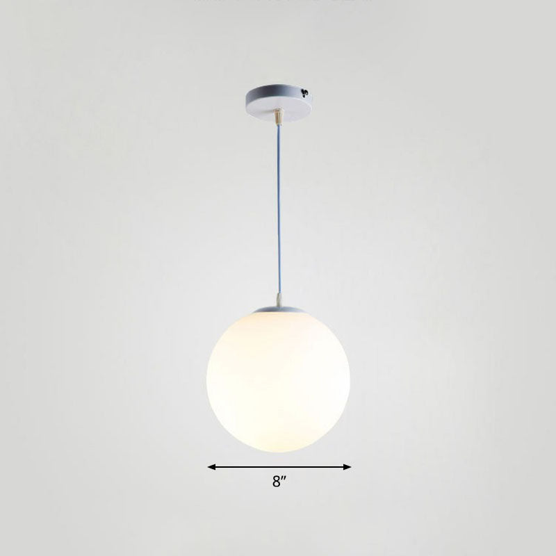 Single Restaurant Hanging Light Minimalist White Ceiling Lamp with Sphere Opal Glass Shade White 8" Clearhalo 'Ceiling Lights' 'Modern Pendants' 'Modern' 'Pendant Lights' 'Pendants' Lighting' 2254723