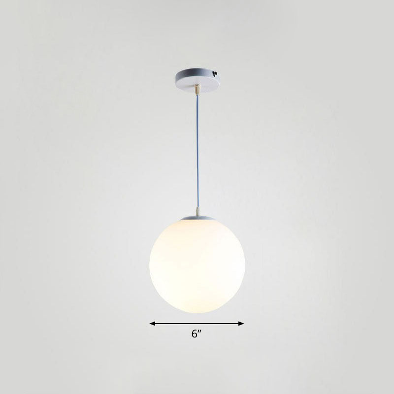 Single Restaurant Hanging Light Minimalist White Ceiling Lamp with Sphere Opal Glass Shade White 6" Clearhalo 'Ceiling Lights' 'Modern Pendants' 'Modern' 'Pendant Lights' 'Pendants' Lighting' 2254724