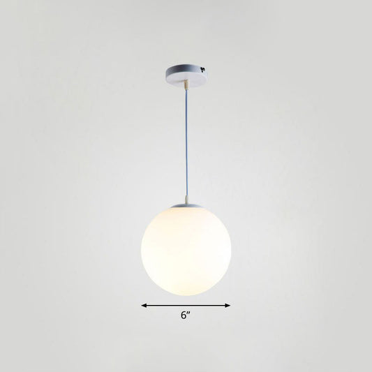 Single Restaurant Hanging Light Minimalist White Ceiling Lamp with Sphere Opal Glass Shade White 6" Clearhalo 'Ceiling Lights' 'Modern Pendants' 'Modern' 'Pendant Lights' 'Pendants' Lighting' 2254724