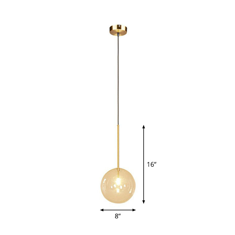 Hand-Blown Glass Globe Hanging Lamp Minimalism 1 Light Gold Finish Ceiling Pendant Gold 8" Clearhalo 'Ceiling Lights' 'Modern Pendants' 'Modern' 'Pendant Lights' 'Pendants' Lighting' 2254731