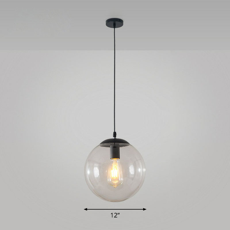 Sphere Restaurant Ceiling Suspension Lamp Glass Single-Bulb Simple Pendant Light in Black Black 12" Clear Clearhalo 'Ceiling Lights' 'Modern Pendants' 'Modern' 'Pendant Lights' 'Pendants' Lighting' 2254741