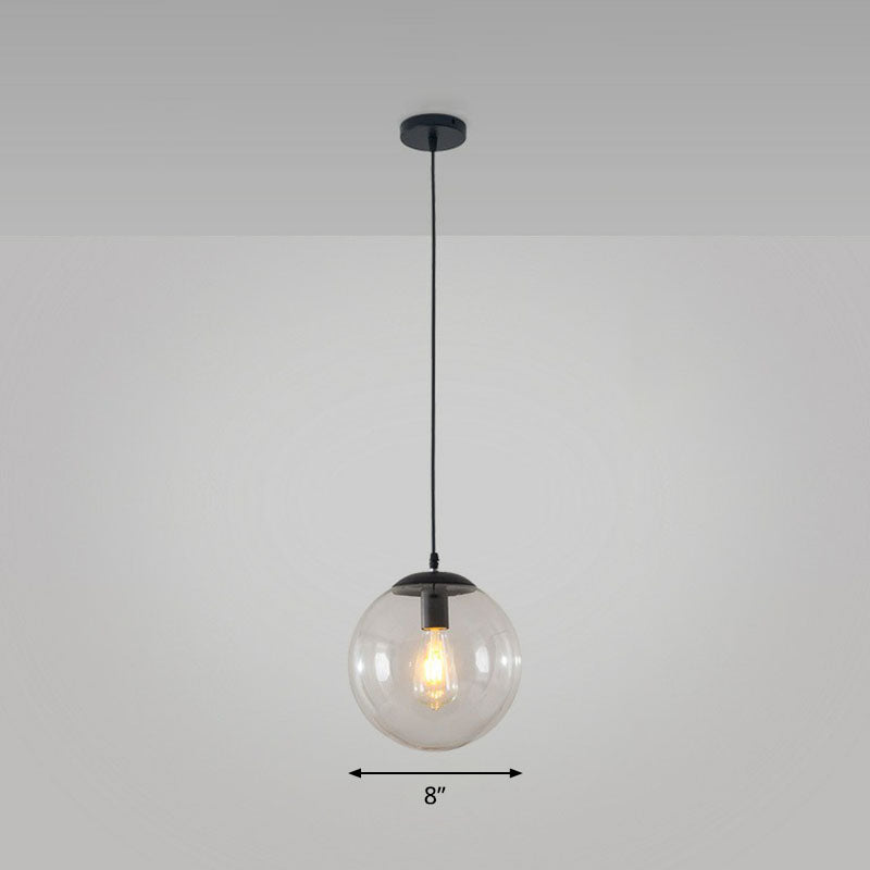 Sphere Restaurant Ceiling Suspension Lamp Glass Single-Bulb Simple Pendant Light in Black Black 8" Clear Clearhalo 'Ceiling Lights' 'Modern Pendants' 'Modern' 'Pendant Lights' 'Pendants' Lighting' 2254743