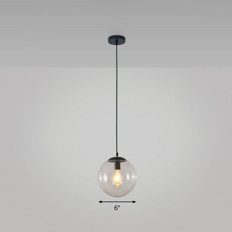 Sphere Restaurant Ceiling Suspension Lamp Glass Single-Bulb Simple Pendant Light in Black Black 6" Clear Clearhalo 'Ceiling Lights' 'Modern Pendants' 'Modern' 'Pendant Lights' 'Pendants' Lighting' 2254744