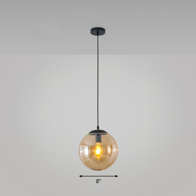 Sphere Restaurant Ceiling Suspension Lamp Glass Single-Bulb Simple Pendant Light in Black Black 8" Amber Clearhalo 'Ceiling Lights' 'Modern Pendants' 'Modern' 'Pendant Lights' 'Pendants' Lighting' 2254746