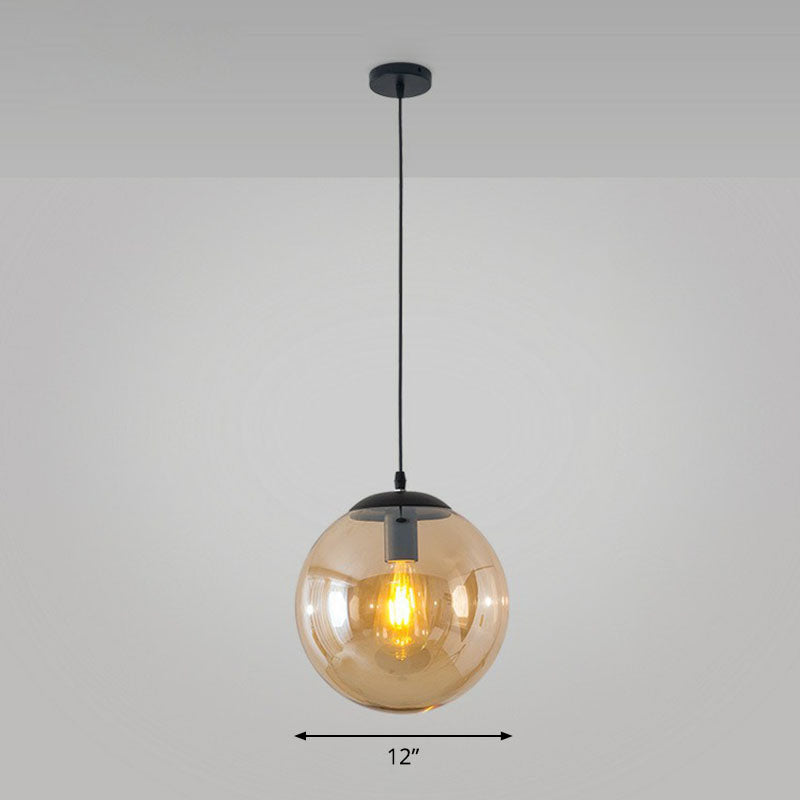 Sphere Restaurant Ceiling Suspension Lamp Glass Single-Bulb Simple Pendant Light in Black Black 12" Amber Clearhalo 'Ceiling Lights' 'Modern Pendants' 'Modern' 'Pendant Lights' 'Pendants' Lighting' 2254748