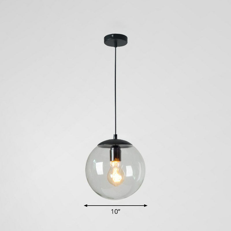 Clear Glass Globe Hanging Light Minimalistic 1-Light Black Pendant Lighting for Restaurant Black 10" B Clearhalo 'Ceiling Lights' 'Modern Pendants' 'Modern' 'Pendant Lights' 'Pendants' Lighting' 2254755