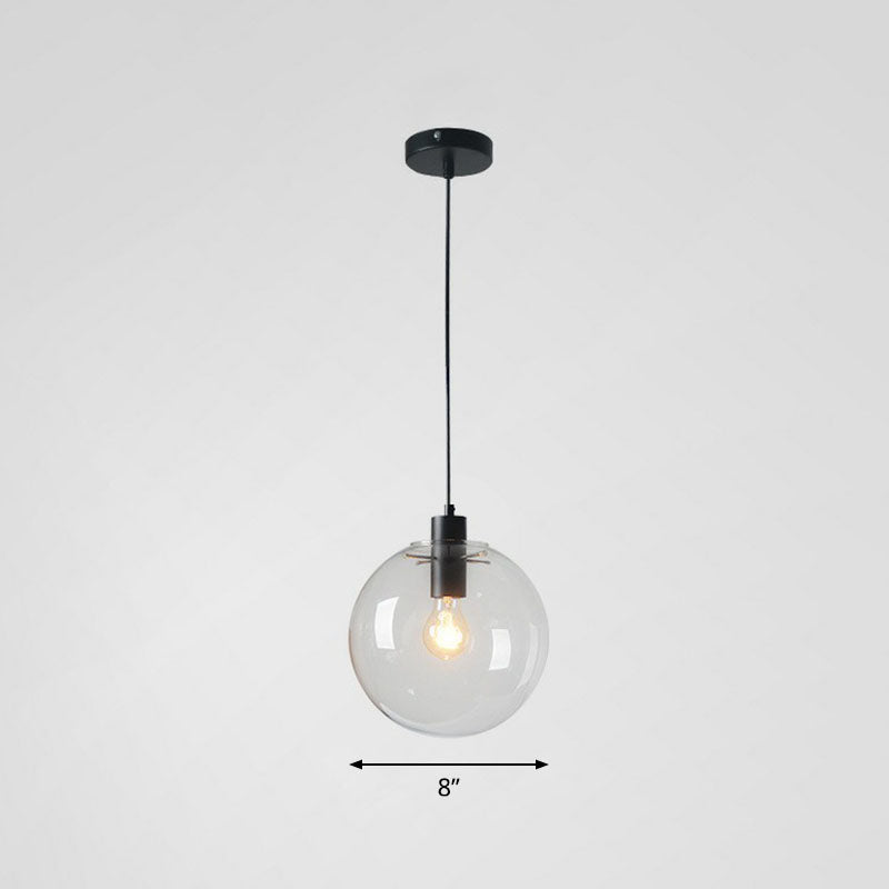 Clear Glass Globe Hanging Light Minimalistic 1-Light Black Pendant Lighting for Restaurant Black 8" A Clearhalo 'Ceiling Lights' 'Modern Pendants' 'Modern' 'Pendant Lights' 'Pendants' Lighting' 2254756