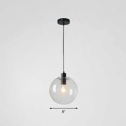 Clear Glass Globe Hanging Light Minimalistic 1-Light Black Pendant Lighting for Restaurant Black 8" A Clearhalo 'Ceiling Lights' 'Modern Pendants' 'Modern' 'Pendant Lights' 'Pendants' Lighting' 2254756