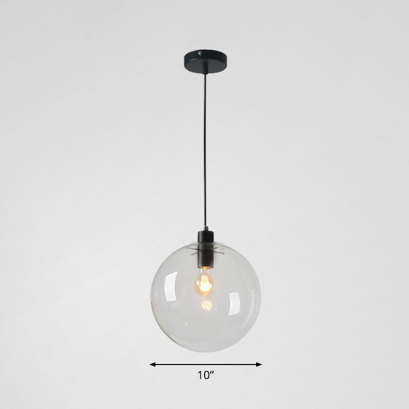 Clear Glass Globe Hanging Light Minimalistic 1-Light Black Pendant Lighting for Restaurant Black 10" A Clearhalo 'Ceiling Lights' 'Modern Pendants' 'Modern' 'Pendant Lights' 'Pendants' Lighting' 2254757