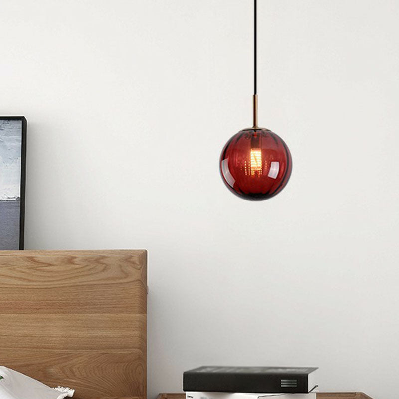 Multi-Color Glass Ball Pendulum Light Contemporary 1 Head Ceiling Pendant over Dining Table Red Clearhalo 'Ceiling Lights' 'Modern Pendants' 'Modern' 'Pendant Lights' 'Pendants' Lighting' 2254760