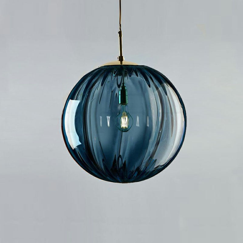 Glass Pumpkin Ball Shaped Pendant Modern 1-Light Hanging Light Fixture for Dining Room Blue Clearhalo 'Ceiling Lights' 'Modern Pendants' 'Modern' 'Pendant Lights' 'Pendants' Lighting' 2254773