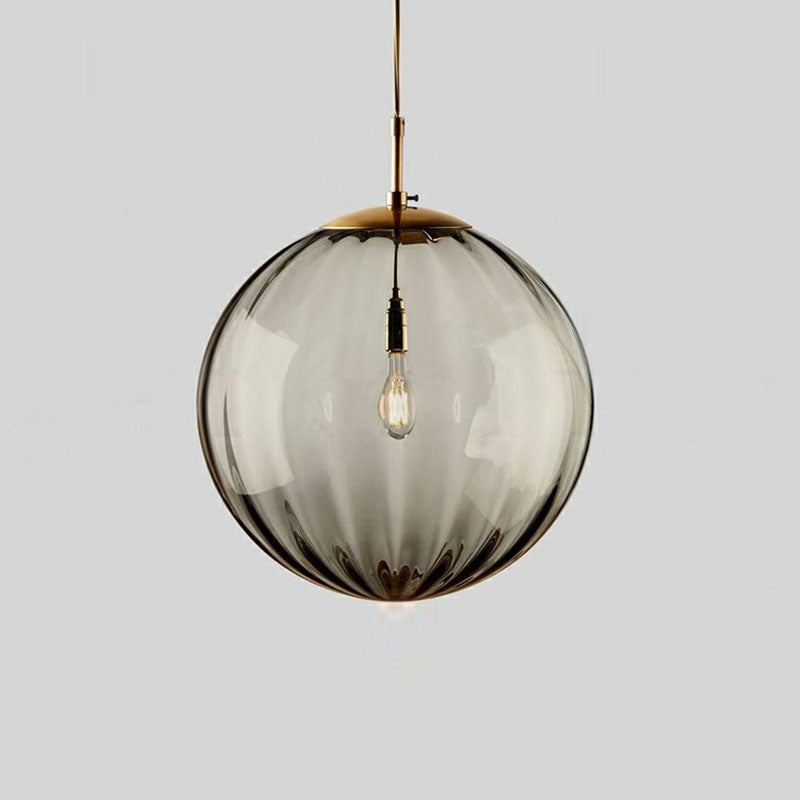 Glass Pumpkin Ball Shaped Pendant Modern 1-Light Hanging Light Fixture for Dining Room Smoke Gray Clearhalo 'Ceiling Lights' 'Modern Pendants' 'Modern' 'Pendant Lights' 'Pendants' Lighting' 2254775