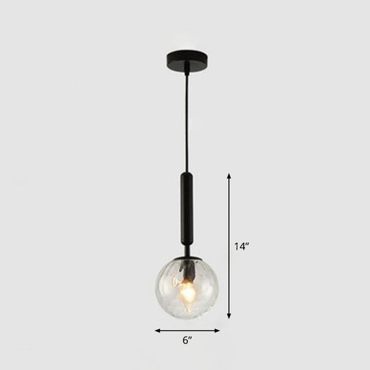 Modernist Ball Shaped Hanging Light Fixture Hammer Glass Single Restaurant Pendant Light Black Clearhalo 'Ceiling Lights' 'Modern Pendants' 'Modern' 'Pendant Lights' 'Pendants' Lighting' 2254793