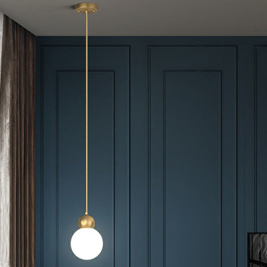 Gold Finish Ball Suspension Light Fixture Simplicity 1-Light Milk Glass Pendant for Bedroom Clearhalo 'Ceiling Lights' 'Modern Pendants' 'Modern' 'Pendant Lights' 'Pendants' Lighting' 2254830