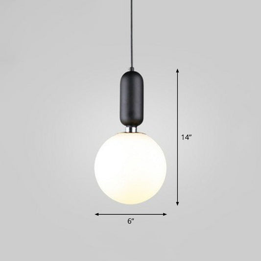 Nordic 1-Light Down Lighting Global Hanging Light Fixture with Opaline Glass Shade Black 6" Clearhalo 'Ceiling Lights' 'Modern Pendants' 'Modern' 'Pendant Lights' 'Pendants' Lighting' 2254866