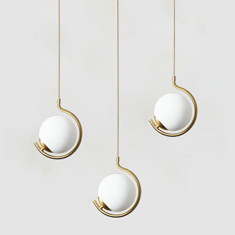 Novelty Simple Ball Pendant Light Cream Glass 1-Bulb Bedside Suspension Lighting in Gold Clearhalo 'Ceiling Lights' 'Modern Pendants' 'Modern' 'Pendant Lights' 'Pendants' Lighting' 2254926